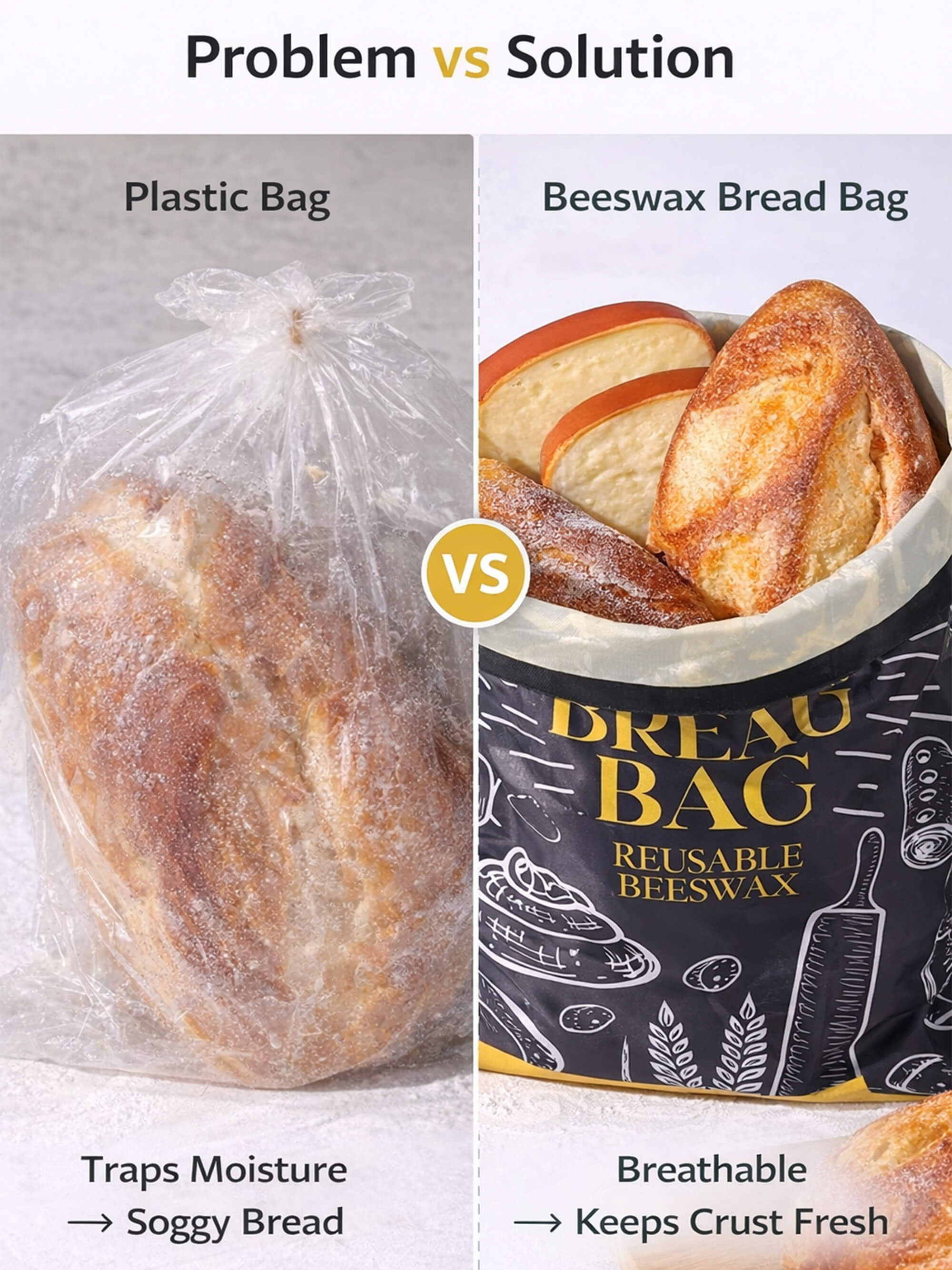beeswax bread bag vs plastic bag comparison keeping bread fresh breathable storage