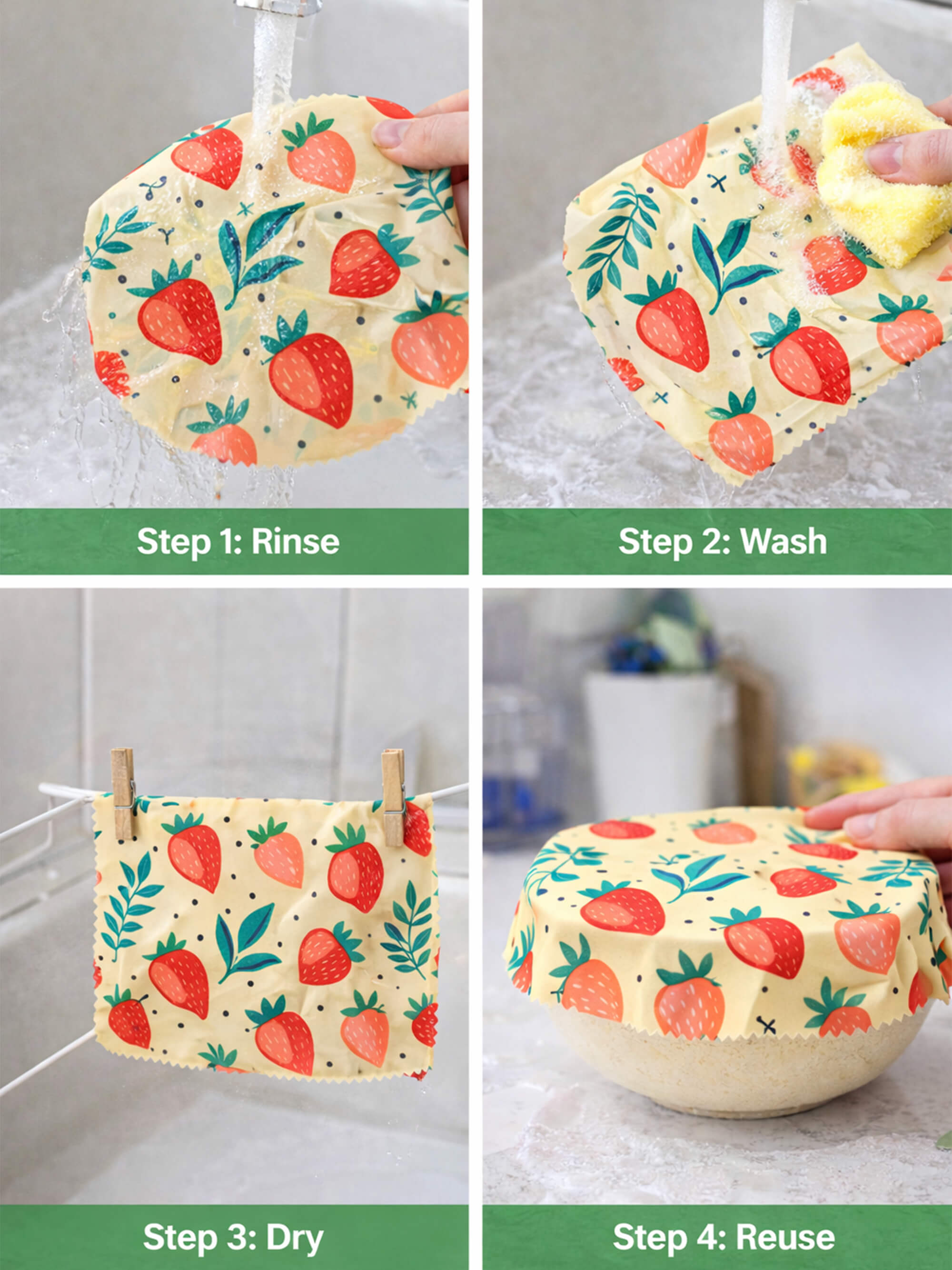 How to wash reusable beeswax food wraps with cold water