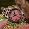 Bobo Bird Real Red Leaf Watch with Modern Numeric Display