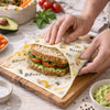 Honeycomb beeswax wrap roll wrapping sandwich sustainable alternative to plastic wrap