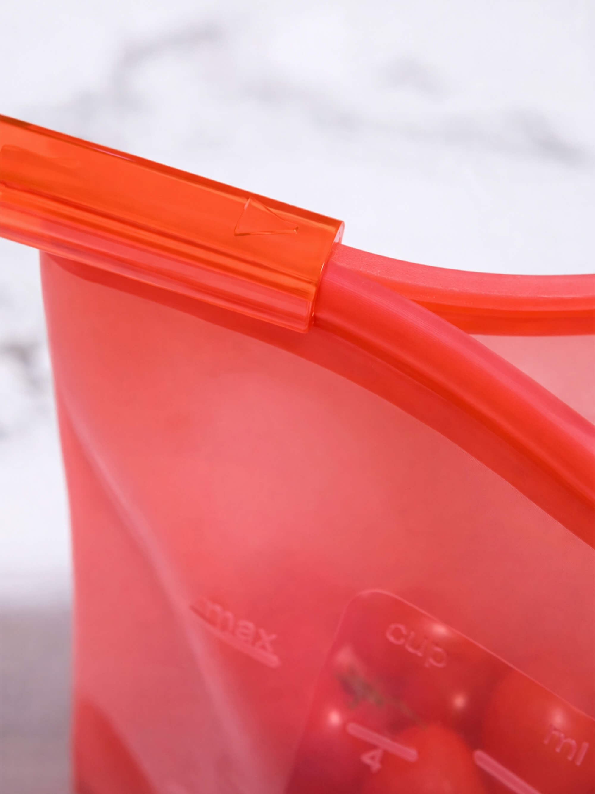 Reusable silicone freezer bag zip lock seal close up