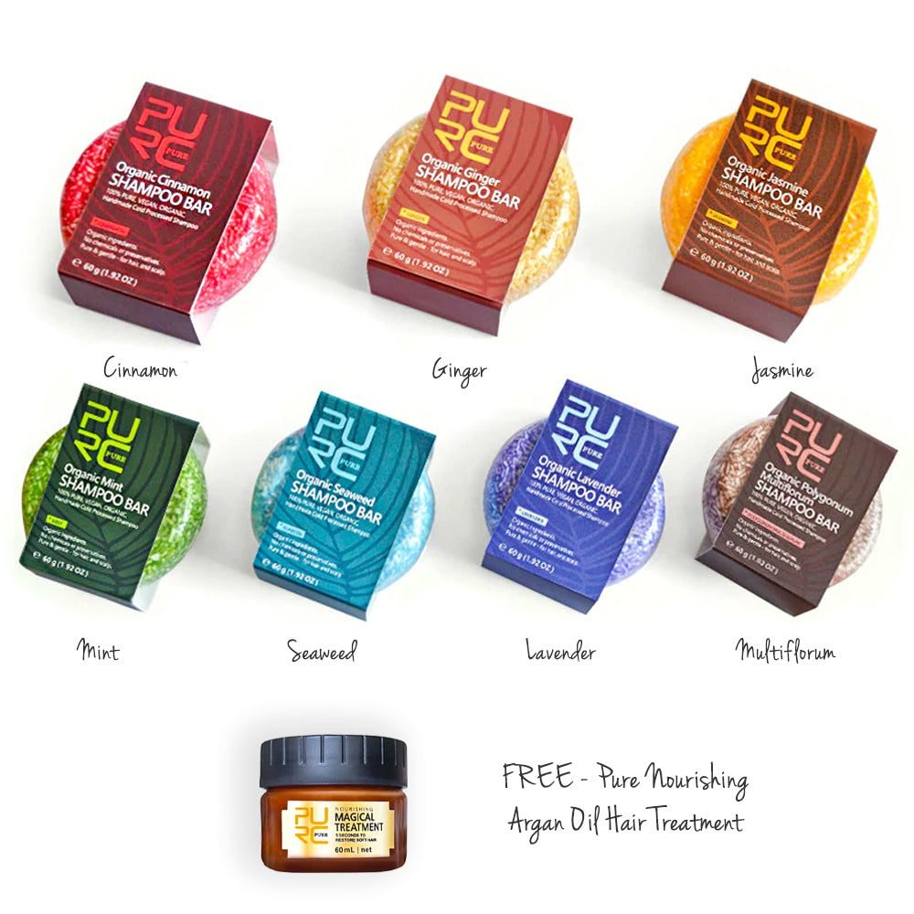 Pure Organic Value 7 Pack Shampoo Bars with Free Gift