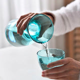 Contemporary Wide Green Glass Water Jug With Cup (800ml)