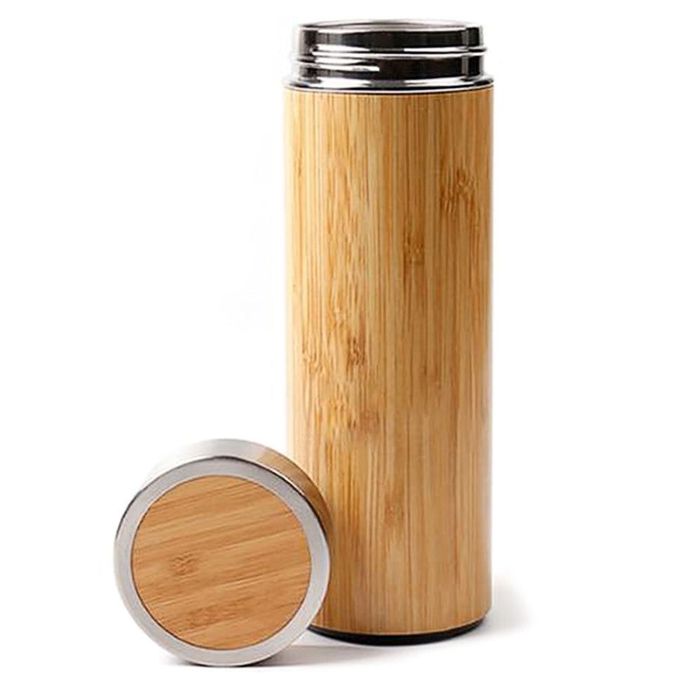 Bamboo Insulated Thermos Water Bottle with Stainless Steel Inner Flask
