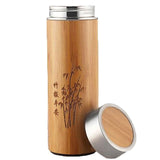 Bamboo Insulated Thermos Water Bottle with Stainless Steel Inner Flask