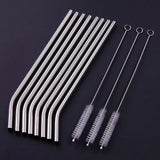11-Piece Reusable Stainless Steel Drinking Straw Set