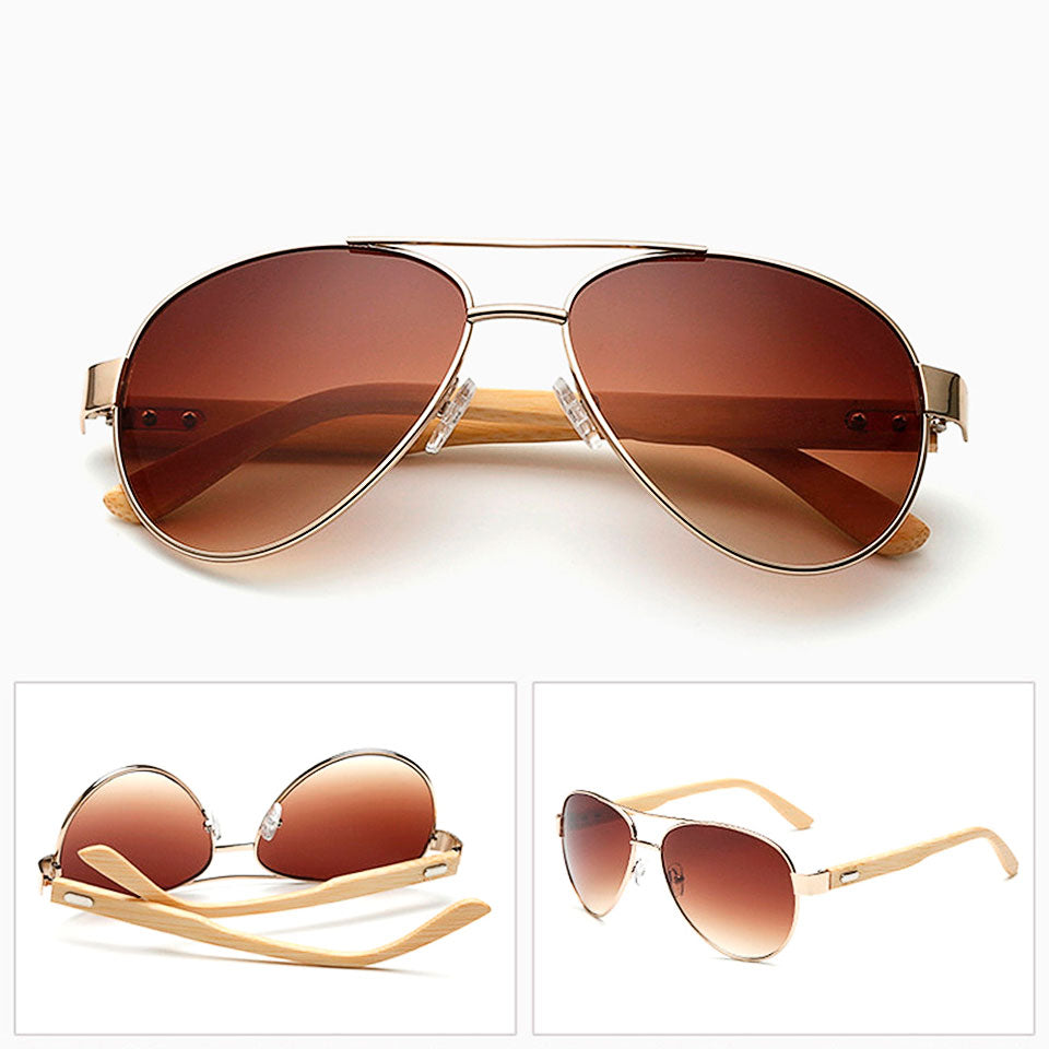 Ralferty Unisex Designer Aviator Bamboo Sunglasses