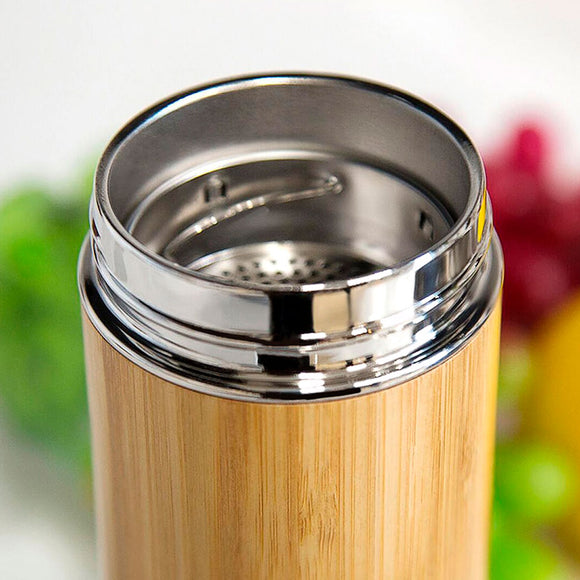 Bamboo Insulated Thermos Water Bottle with Stainless Steel Inner Flask