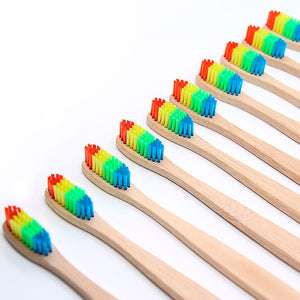10-Pack Eco-Friendly Bamboo Toothbrush with Rainbow Head