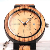 Bobo Bird Men's Zebra Wooden Watch with Light Pine Fascia