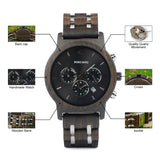 Bobo Bird Men's Luxury Wooden Quartz Watch with Chronograph (black)