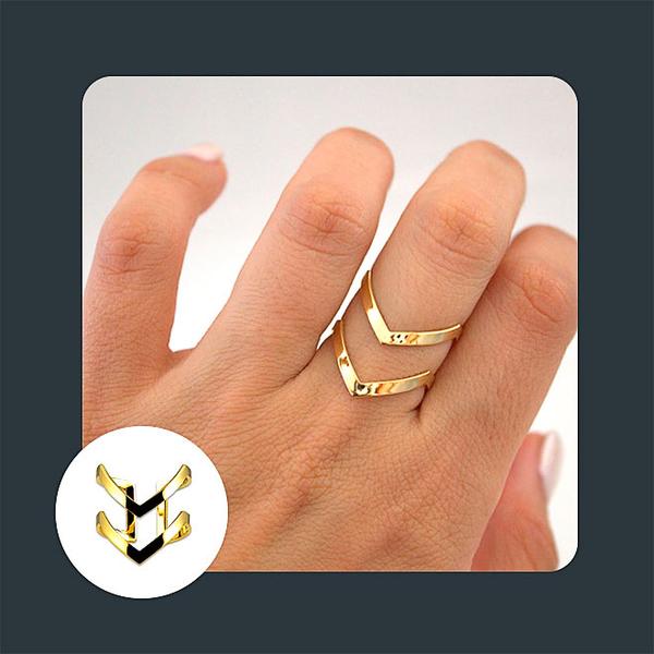 Boho Chic Double 'V' Chevron Ring (silver or gold)